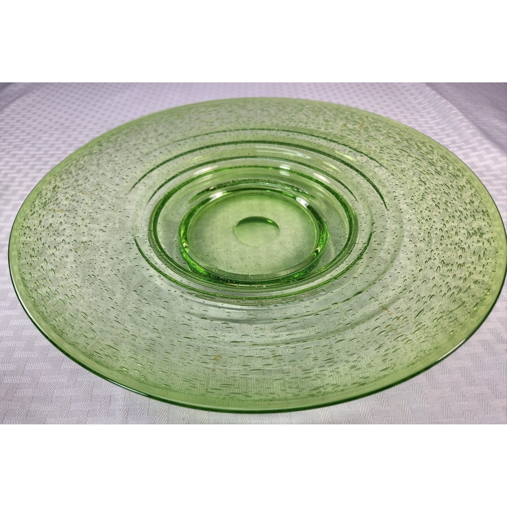 Empoli Green Pedestal Console Bowl Italian Controlled Bubble Glass 13"  MCM Vtg